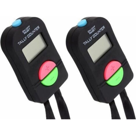 2 Stück digitale elektronische Handzähler mit manueller Klickfunktion, Additions- und Subtraktionsmodell, elektronische Uhr mit Display