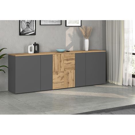 Buffet/bahut moderne 200 cm anthracite mat/chêne wotan Isayane (1/5)