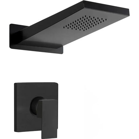 Set doccia incasso nero opaco Kubo soffione a sbalzo inox 22x50 cm (1/5)