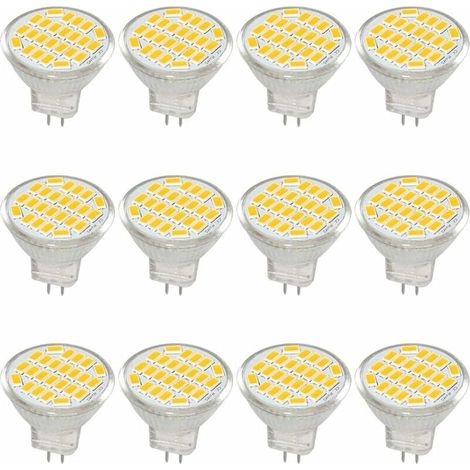 MR11 GU4 Ampoule LED lumière lumières DC/AC 10–30V 3 W, 12V, 24V, 30W Ampoule halogène équivalent, 400 lumens, Blanc chaud 3000K, LED de remplacement pour kit, jardin, intérieur, (lot de 12)-LIAIKI (1/5)