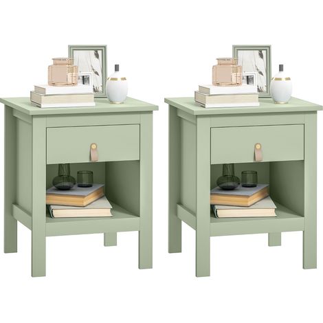 Lot de 2 tables de chevet vertes 45x40x55cm, 1 tiroir et compartiment ouvert (1/5)