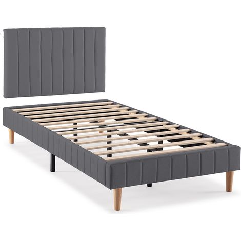 Base tapizada + cabecero Eris 90x190 cm Gris oscuro