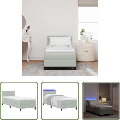 LED Beleuchtung - LED Boxspringbett mit Matratze Hellgrau 80 x 200 cm Samt (1/5)