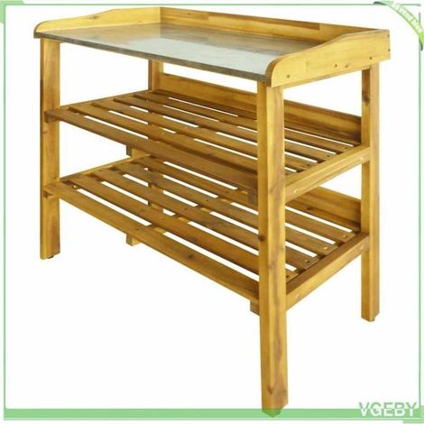 Banc d'empotage - FAFEICY - 43795 - 2 étagères - Bois d'acacia huilé - Dessus zinc (1/5)