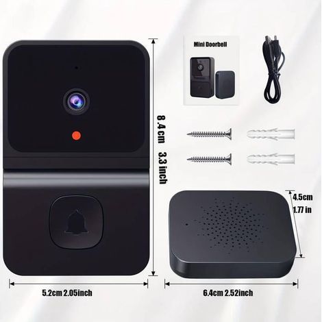 Videocitofono wireless, telecamera intelligente con visione notturna 450P, audio bidirezionale, archiviazione cloud, alimentazione a batteria, nero (1/2)
