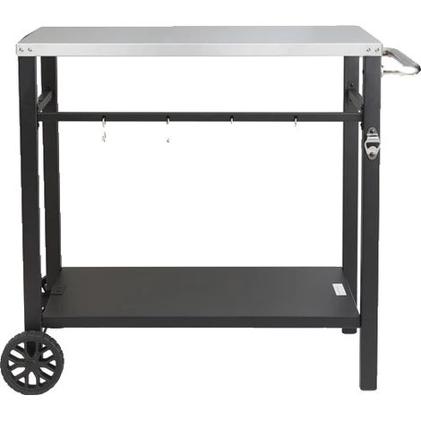 Mesa de comedor plegable con carrito, doble estante, 85 x 55 cm, de acero. (1/2)