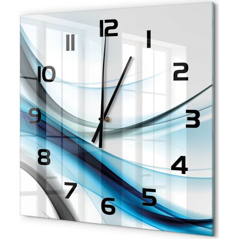 Grande Horloge Murale Carrée Décoration Cuisine en Verre Trempé Silencieuse Moderne Abstraction de vague 60x60 cm (1/5)