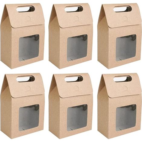 25 Pieces Kraft Paper Gift Box, Gift Bag with Window, Paper Bags with Handles, Gift Paper Bag, for Sweets, Biscuits, Snacks (Brown) (1/5)