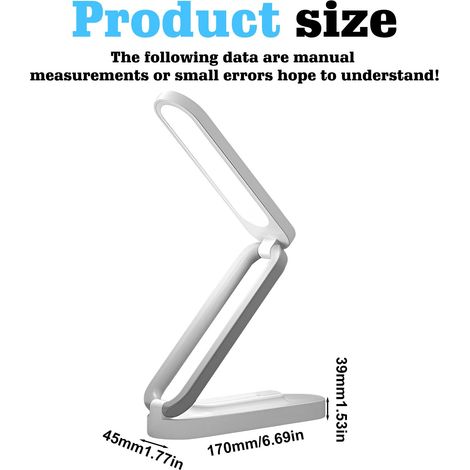 Lampe de bureau LED pliable et sans fil - Lampe de table à intensité variable (3 niveaux) - Confortable pour les yeux - Rechargeable par USB - Contrôle [Classe énergétique E]