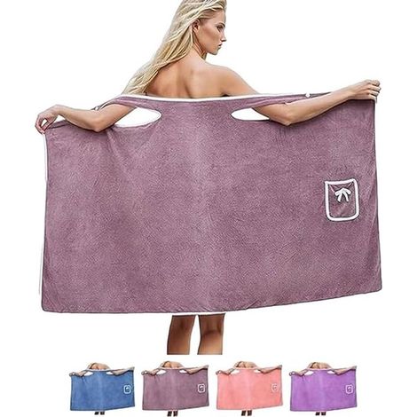 Abito da doccia taglie forti da donna,asciugamano da bagno da donna con spalline,altamente assorbente (viola) (1/3)