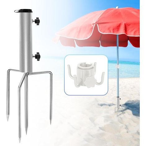 APEX Support de Parasol pour Plage, Pied de Parasol en Métal Réglable avec Ancrage, Porte-parapluies avec 4 Piquets Support Amovibles (1/5)