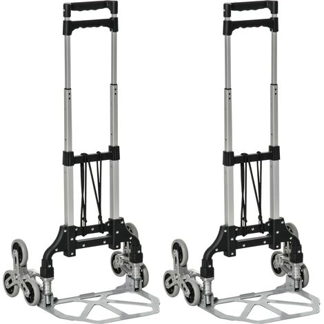 Lot de 2 diables escalier - DURHAND - pliant - en aluminium - 6 roues et sangle - charge de 70 kg - argent et noir (1/5)