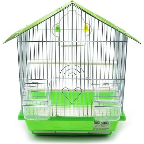 Cage à Oiseaux Volière Perruche Canaris Mangeoire Abreuvoir Perchoirs 23x30x39 cm (1/5)