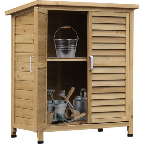 Caseta de jardín de madera Irovami, 2 puertas, fabricada en abeto macizo, ideal para guardar herramientas y para el garaje Dimensiones: 87 x 46,5 x 96,5 cm (largo x ancho x alto), color natural
