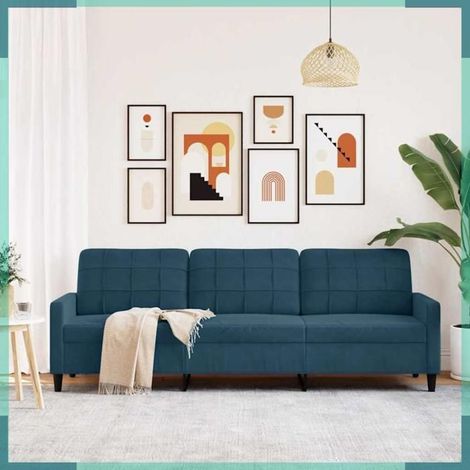 Canapé 3 places - 4007653 - Velours bleu - Largeur d'assise 210 cm - Structure métal 226x77x80 cm (1/5)