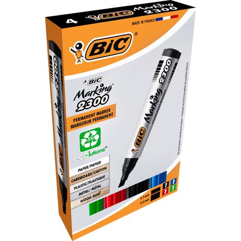 BIC Marking 2300 marcador permanente Punta de cincel Negro, Azul, Verde, Rojo 4 pieza(s)