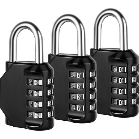 Candado de combinación de 4 dígitos para taquillas deportivas, vallas, cajas de herramientas, estuches y armarios con pestillo (XL - Paquete de 2, negro) (1/5)