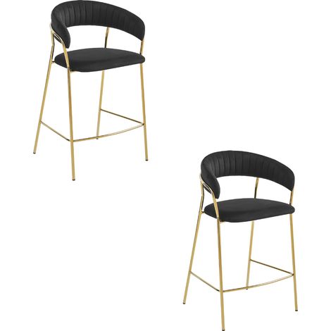 Taburete Badia - terciopelo negro / patas doradas x 2 (1/5)