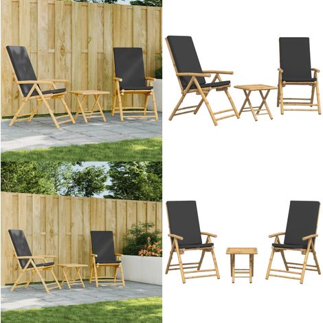 Ensemble de bistro pliante 3 pcs et coussins gris foncé bambou - Meubles De Jardin - Salon De Jardin - Mobilier Extérieur - Ensemble Bistrot - Chaises Inclinables - Home & Living (1/5)