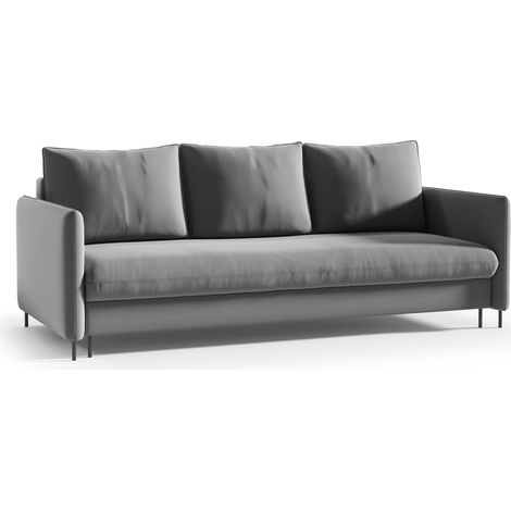Schlafsofa JULIE Ausziehbare Couch Sofa mit Schlaffunktion und Bettkasten Samt Grau (1/5)