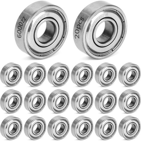 20 pièces 6000ZZ roulements à billes, roulements à billes miniatures à double blindage en métal, 10mmx26mmx8mm, acier au carbone (1/5)