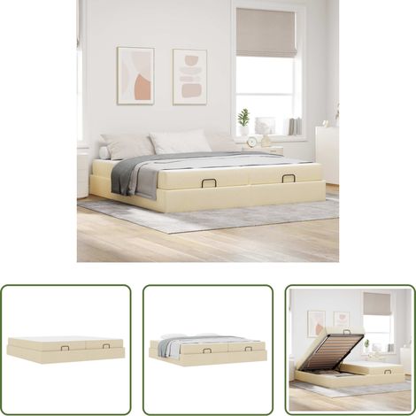 Matelas en mousse -  Cadre de lit avec matelas avec matelas 2 pcs Crème tissu (1/5)