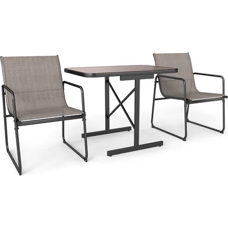 COSTWAY 3 Piece Patio Bistro Set Outdoor Furniture Set for Small Space-Coffee (1/5)
