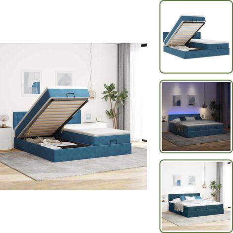 VidaXL Cadre de lit ottoman avec matelas bleu foncé 180x200 cm velours (1/5)
