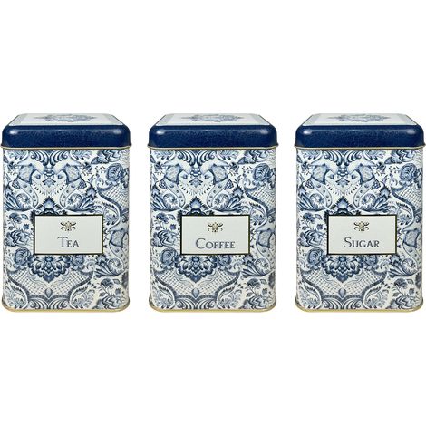 Contenitori Cucina Set 4/3 Pezzi 1 Portapane Contenitore Con Coperchio 3 Barattoli Tè,Caffè,Zucchero,Spezie,Box Organizer Pasta,Barattolo Biscotti Storage Azulejus - 3 Pezzi (1/5)