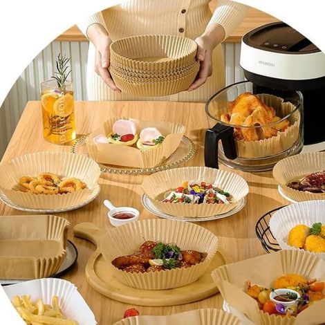 Papier Pour Friteuse À Air - 100 Feuilles Antiadhésives - Compatible Friteuses 20 À 24 Cm - Papier Sulfurisé Résistant Jusqu'à 220 °C (1/4)