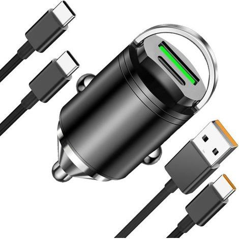 (Noir)Allume Cigare Usb C,Chargeur Voiture Usb C Rapide 30W,Adaptateur Pd&Qc3.0 Prise Usb 12V,Chargeur Téléphone Voiture Avec 2 Câbles U (1/5)