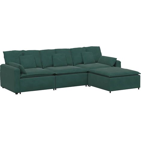 Divano Modulare con Poggiapiedi e Cuscini Verde Scuro vidaXL (1/5)