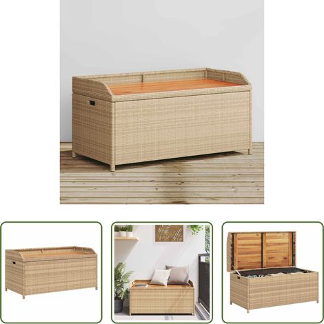 vidaXL Rattanbank - Bank mit Stauraum Beige 100x50x52 cm Poly Rattan Akazienholz (1/5)