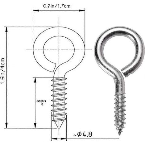 50 anneaux en acier inoxydable à vis, œillet de mouton, ronds, autotaraudeurs, avec boucle de verrouillage et support d'attache (argenté) (1/4)