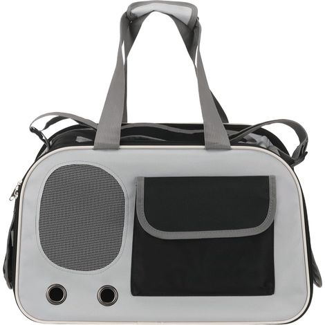 Sac de transport portable noir pour animaux de compagnie, en tissu Oxford, modèle ventilé pour chiens et chats jusqu'à 10 kg, adapté au camping, à la randonnée et aux vacances. (1/5)