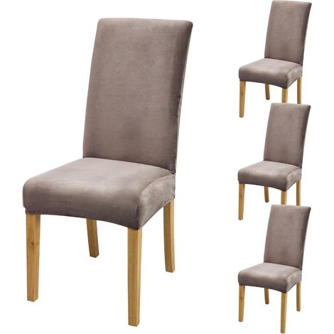 Dehnbarer Stuhlbezug 4er Set, Champagner, pflegeleicht & waschbar (1/5)