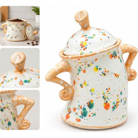Pot de céramique pour cuisine avec couvercle, pot de rangement décoratif tacheté pour café, épices et thé, 1 pièce Finition peinture tachetée : Des (1/5)