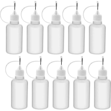 Lot de 10 flacons compte-gouttes rechargeables de 30 ml en plastique souple avec bouchons à aiguille. (1/5)