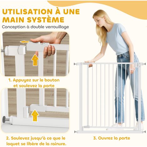 Barrière de sécurité pour chiens et bébés 76 à 80 cm avec extension fixation par pression sans perçage 76 à 80cm blanc (1/5)
