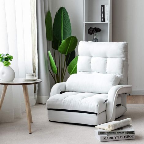 Costway – Fauteuil convertible 1 place en tissu gris – 5 positions réglables – Oreiller inclus – Cadre en acier durable – Housse amovible et lavable (1/5)