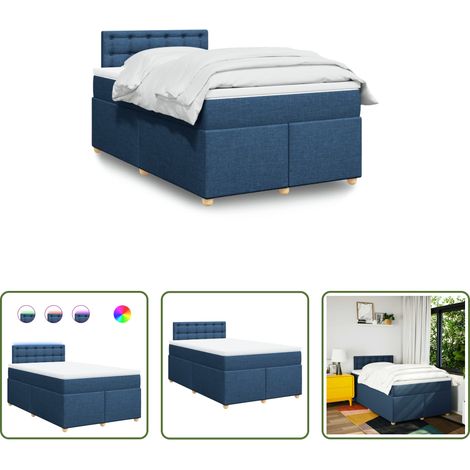 vidaXL LED-Beleuchtung - Boxspringbett mit Matratze Blau 120x200 cm Stoff (1/5)