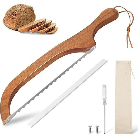Coupe-Pain en Forme D'arc, Couteau a Pain de 40 cm, Lame en Acier Inoxydable Brotmesser aus Holz, Parfait pour Couper Pain de Mie, Pain Rustique, Baguettes et Gâteaux
