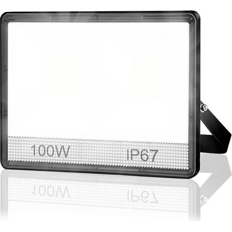 Projecteur LED Exterieur 100W, 2 en 1 IP67 Imperméable Spot LED Extérieur, 10000LM 6500K Blanc Froid Eclairage de Sécurité, Luminaire Pour Patio, Terrasse, Jardin, Garage, Usine (1/5)