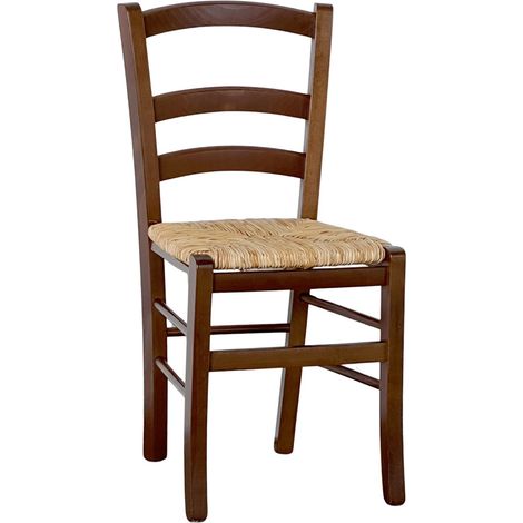 Okaffarefatto – Chaise Venezia en bois massif – Assise en paille de riz – Style rustique – Hauteur d'assise 47 cm – Dimensions 39x37 cm (1/5)