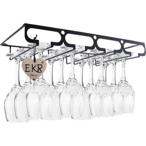 Porte-verres à vin suspendu, support pour verres à vin sous meuble, étagère à verres à vin, utilisé pour les comptoirs de bar et les armoires de cuisine, peut contenir différents types de verres (4 ra (1/5)