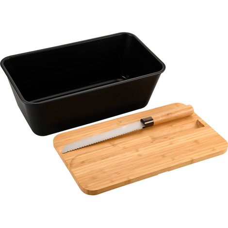 Brotkasten mit Bambusdeckel und Brotmesser, 35 x 20 cm (1/2)
