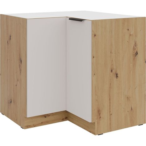 Küchen Eckunterschrank 90x90 cm Küche SOLANO Kaschmir beige matt + Eiche Artisan matt Küchenzeile Küchenblock Einbauküche (1/4)