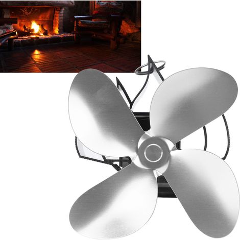 Ventilateur de cheminée, ventilateur thermique, poêle à pétrole, poêle à bois, ventilateur thermique auto-générateur, argent (1/5)