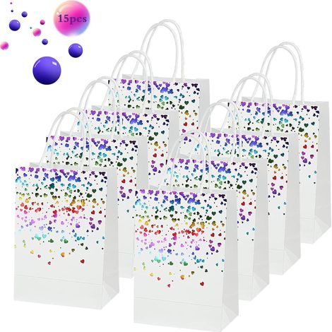 15 Sacs en Papier Kraft avec Poignées, Lot de 15 Sachets Cadeaux Réutilisables pour Noël Mariage Anniversaire Fête (Couleur) (1/5)