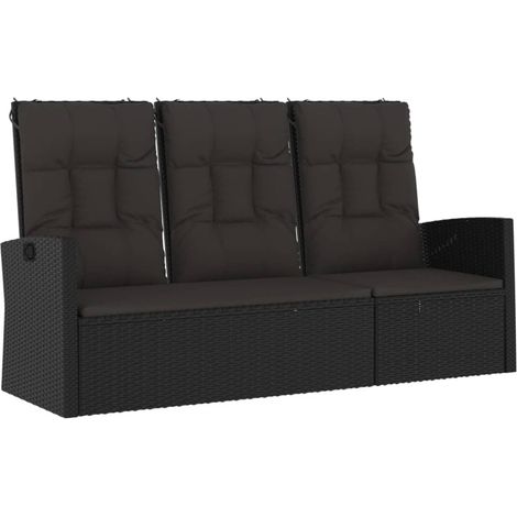 Banco de jardín muebles de exterior terraza reclinable y cojines negros 173 x 62 x 95 cm resina tejida 020011740 (1/5)